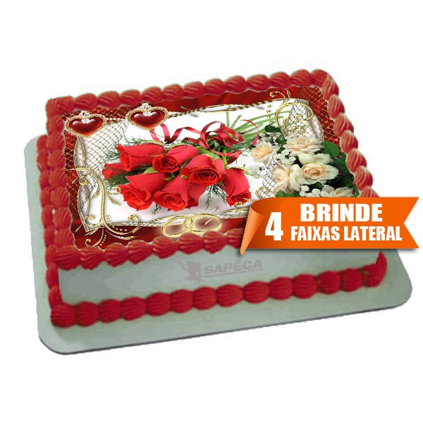 Papel arroz para Bolo Casamento 20x30cm para Bolo de 4kg