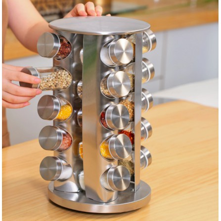 Porta Tempero Condimento Inox 20 Potes RD + Suporte Giratório Com Brinde Etiqueta + Caneta