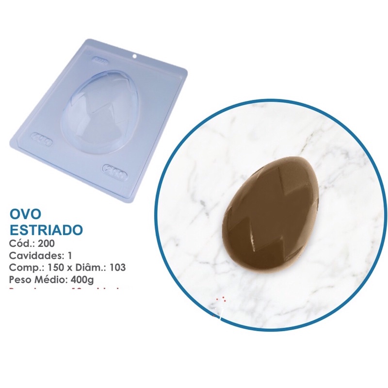 Forma BWB ovo de pascoa chocolate simples ovo estriado 400g  cod  200 - Home & Living