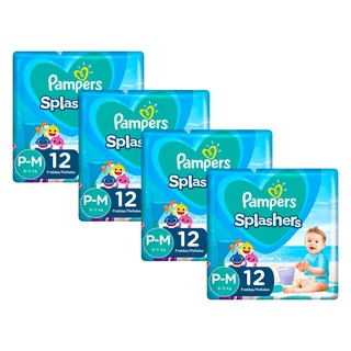 Kit 48 Fraldas Pampers para Água Splashers Baby Shark P-M