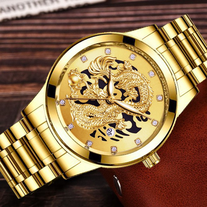 Relógio Masculino Em Aço Inoxidável Estampa Dragon em Oferta na Shopee