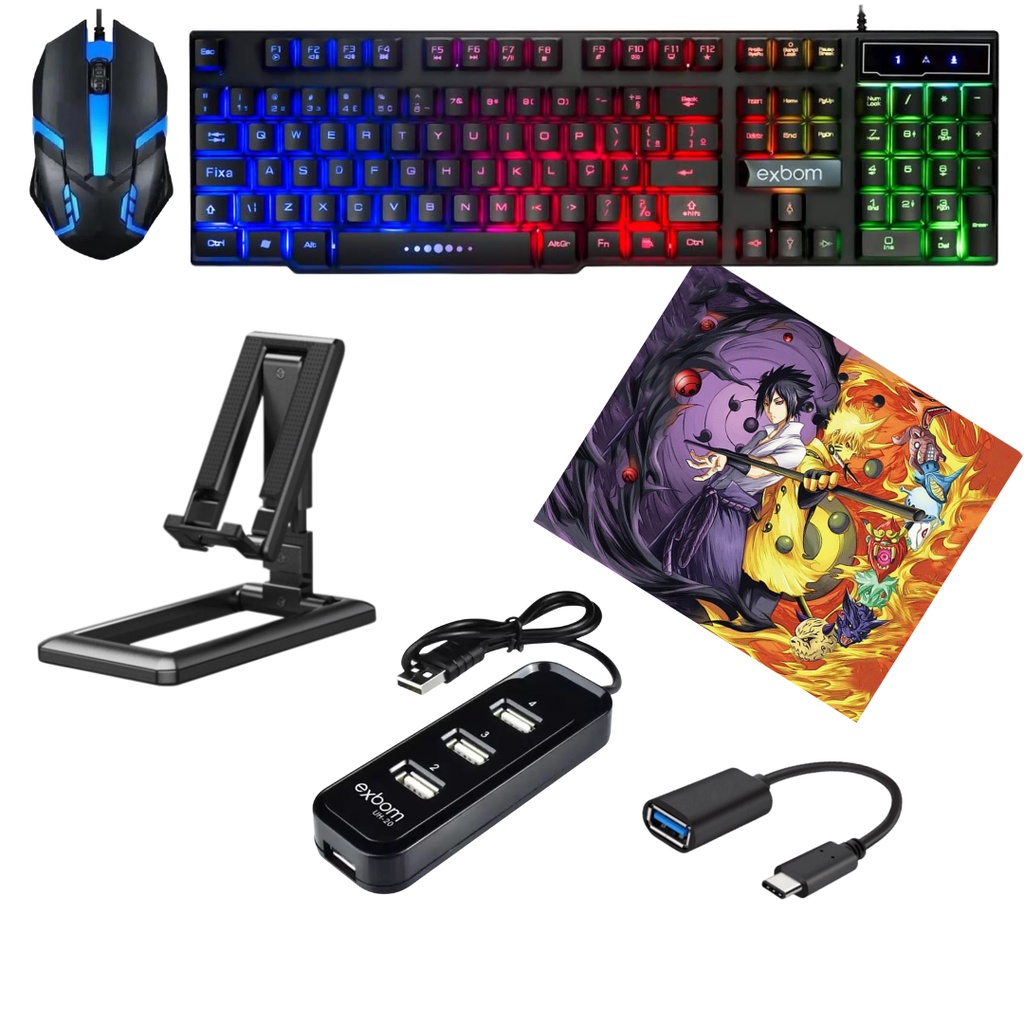Mobilador Kit Gamer Teclado Mouse Otg Hub Usb Suporte para Celular 6 itens  pc notebook celular | Shopee Brasil
