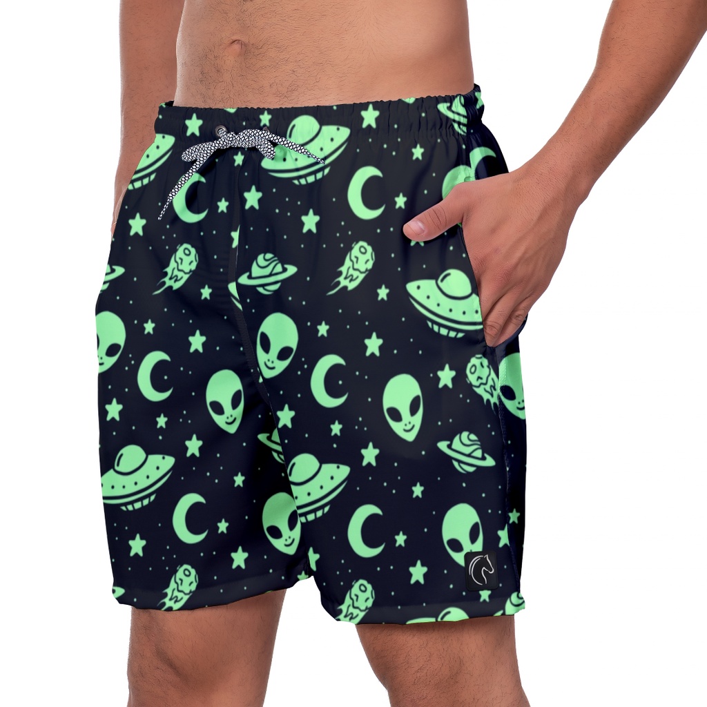 Short Masculino Et Alien Espaço Bermuda Masculina Premium Leve Moda Praia Casual Durável Seca Rápido
