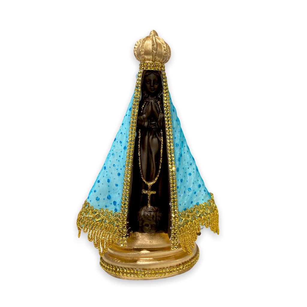 Imagem Nossa Senhora Aparecida Manto Tecido Azul Brilho 23cm