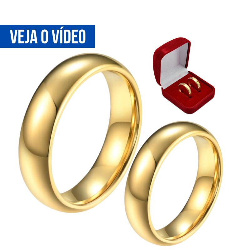 Par de Aliança de Casamento Ouro 24k Tradicional 4mm Banho de 10 milésimos Noivado Original.