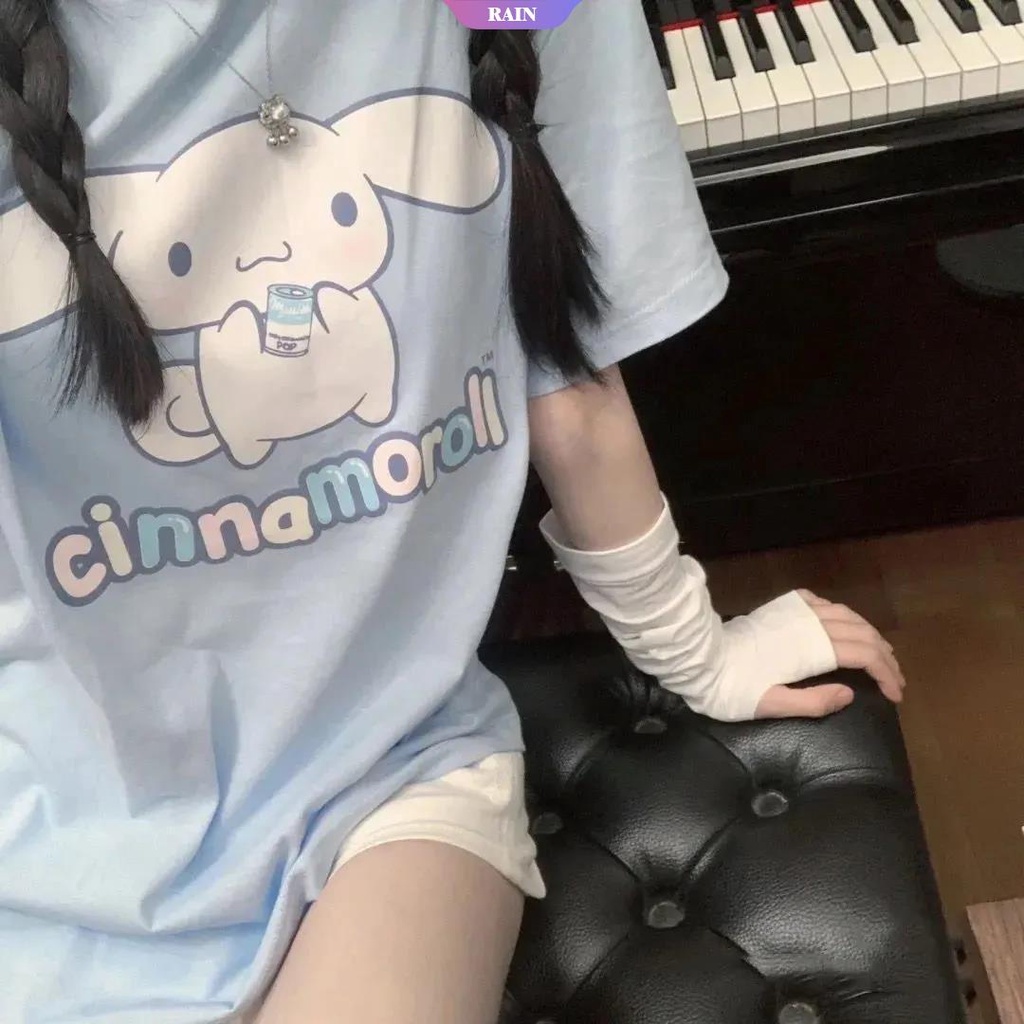 Nova Camiseta Japonesa Kawaii Sanrio Cinnamoroll Estampada Desenho Animado De Manga Curta Combina Com Tudo Top Feminino Estudante Folgada Azul [RAIN]
