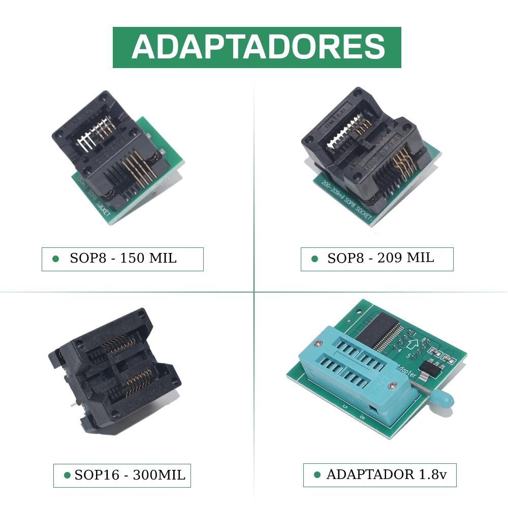 Adaptadores Para Gravadores Eprom 1.8V / SOP8 150 Mil / SOP8 209 Mil / SOP16 300 Mil