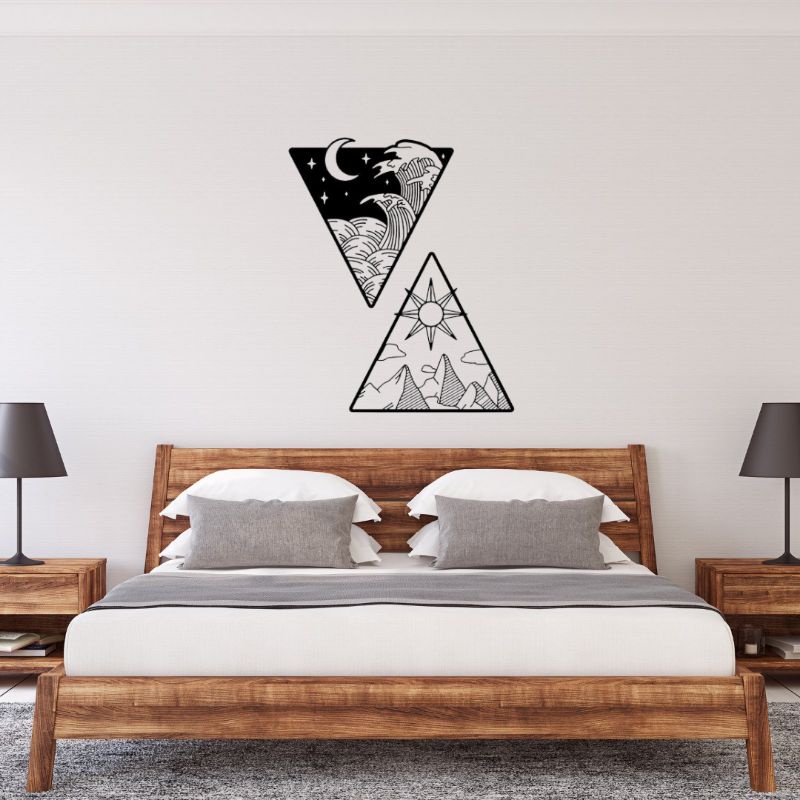 Quadro Decorativo Sol E Lua Terra E Mar Aplique Decorativo De Parede Vazado Decoração Quarto Sala Cozinha Escritório Mar Praia Quadro Paisagem Madeira Mdf 3mm Preto Branco Madeira Natural