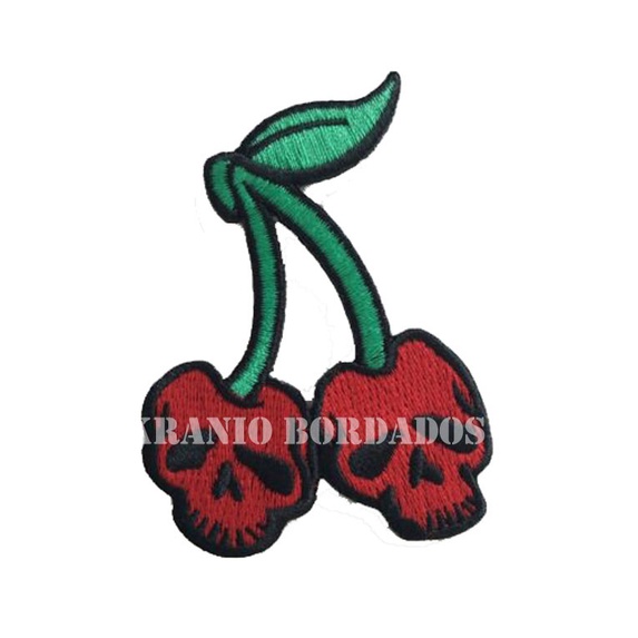 CEREJA CAVEIRA ROCKABILLY PATCH BORDADO ENVIO IMEDIATO