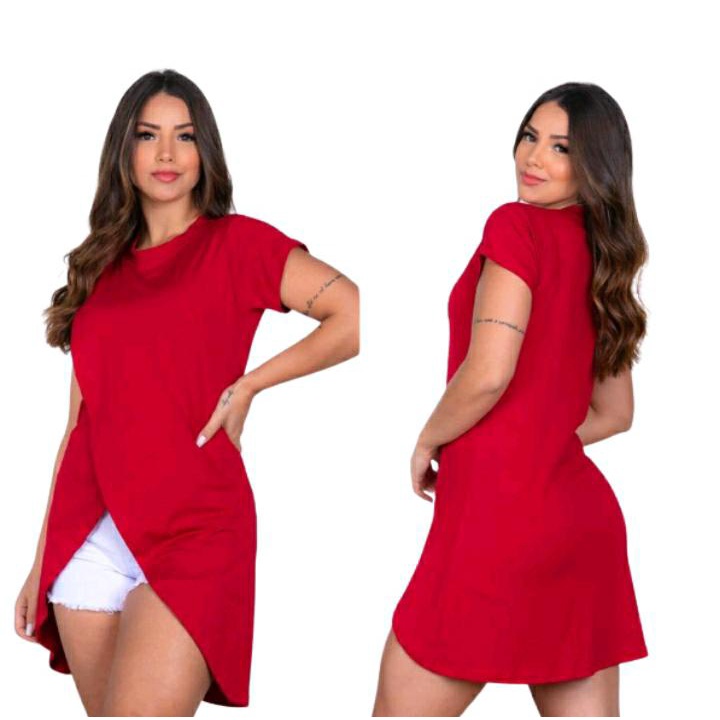 Blusa Feminina Blusinha Mullet Cruzada De Manga "Curta"  Veste Leggin Aberta na Frente Soltinha Tecido Em Viscolycra Envio Imediato