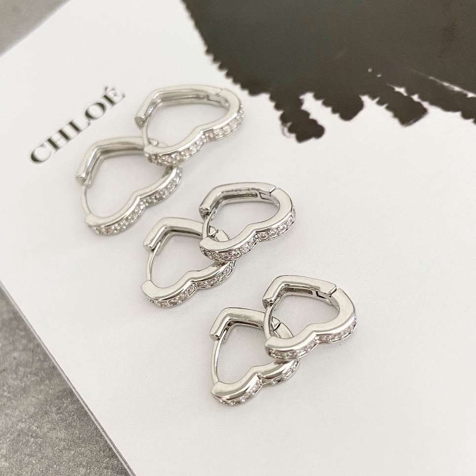 Trio Brinco Argolinha de Coração Cravejado Zirconia A Prata 925 antialergico