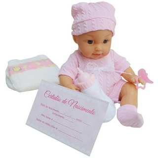 Boneca Faz Xixi De Verdade + Fralda + Mamadeira + Certidão