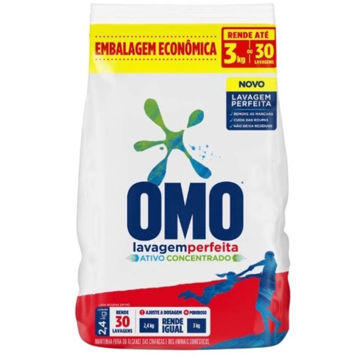 Lava Roupa Em Pó  OMO Lavagem Perfeita 2,4 Kg Rende Até 3Kg