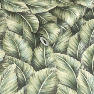 Papel De Parede Vinílico Importado Alto Relevo - Rolo 10m x 53cm + Cola Grátis - Modelo 1082 - Folhagem Verde com Brilho Dourado em Oferta na Shopee