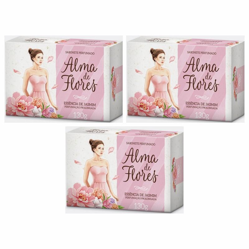 Kit 3 Sabonete Perfumado Alma De Flores Em Barra Jasmim 130g