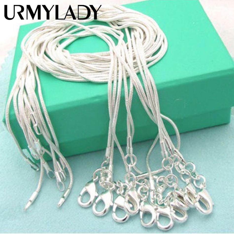 URMYLADY 925 Silver 5pcs/Lot 16/18/20/22/24/26/28/30 Inch 1MM Snake Chain Necklace for Women Men Fashion Jewelry