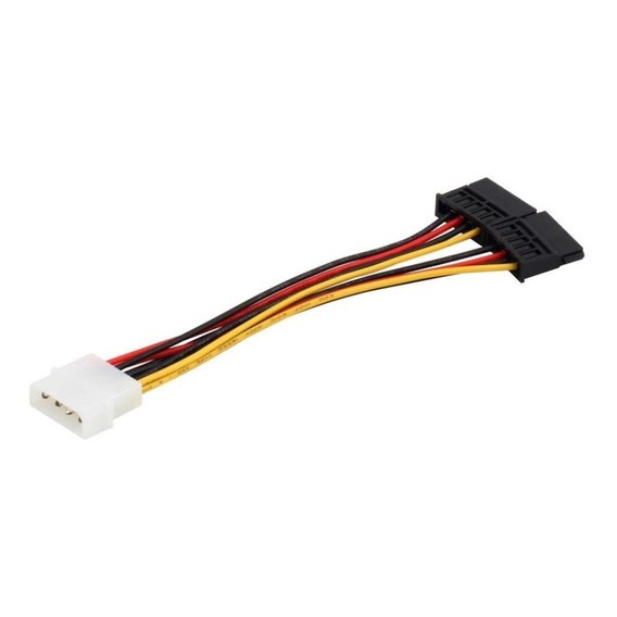 Cabo de Força para HD Sata Duplo (2). Molex Sata Duplo. Duplicador Molex para Sata. Conectores: 2 x Sata Força Fêmea + 1 x Molex IDE PSU Fonte Fêmea.