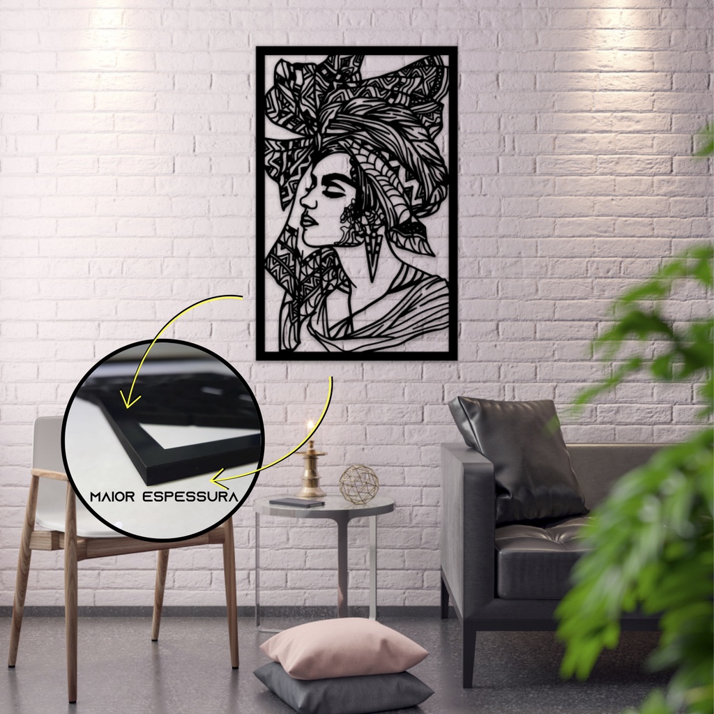 Quadro Decorativo Beleza Africana Vazado MDF 6mm Cortado a Laser - Vazado - Laqueado G 65x45/M 45x30