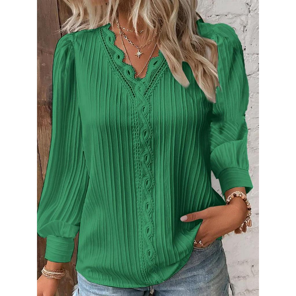 Camisa De Verão Feminina Sexy Pescoço Em V Manga Longa Com Laço Rua S-4XL Plus Tamanho