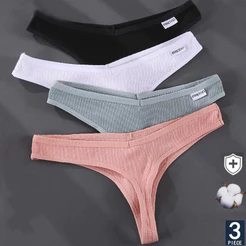 FINETOO Calcinha Fio Dental De Algodão Feminina Sexy De Cor Lisa M-XL