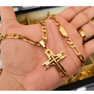 Corrente Cordão Masculino 5mm Banhado a OURO + Pingente Crucifixo Com Garantia 1 Ano
