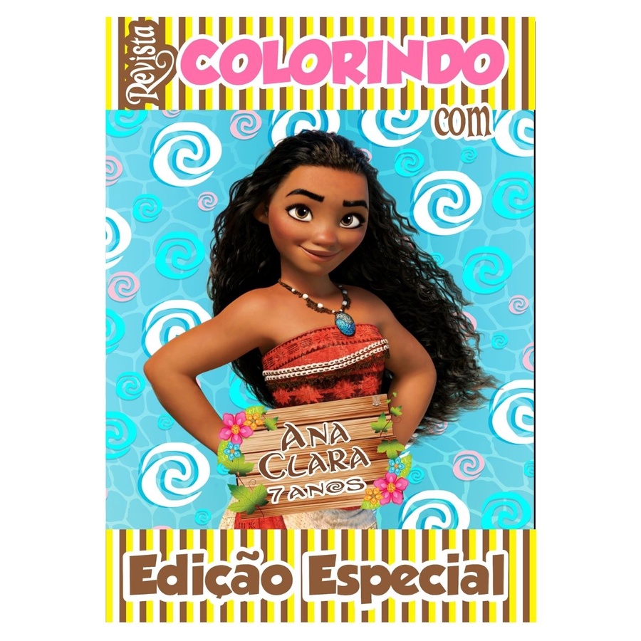 Livro De Colorir Personalizado / Revistinha de Colorir - Tema Moana