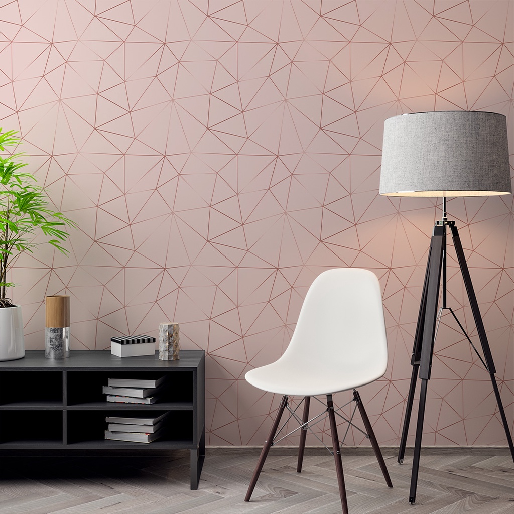 Papel de Parede Adesivo Zara Silver Linhas Vermelhas Com Fundo Rosa Pálido Decorativo Lavável Sala Quarto 3D - Pro Decor