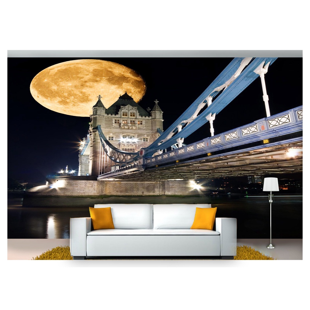 papel de parede Lua Noite Ponte Londres 3D m² LUA02