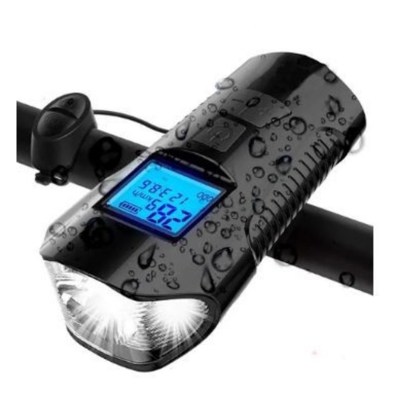 Farol Laterna Bike Led Buzina Recarregável C/ Buzina E Velocímetro USB