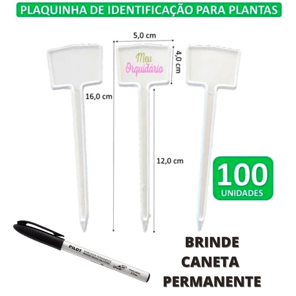 Kit 100 Unidades Plaquinha De Identificação de Plantas E-16 (16cm de altura) + Brinde Caneta Permanente em Oferta na Shopee