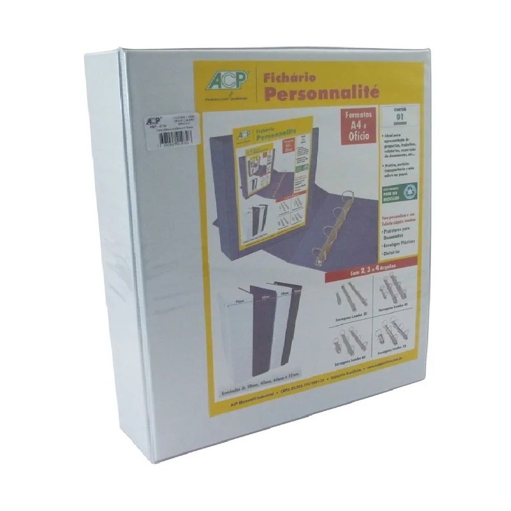 Fichário 4 Argolas Branco C/revestimento Ofício 265x340x75 Acp em Oferta na Shopee