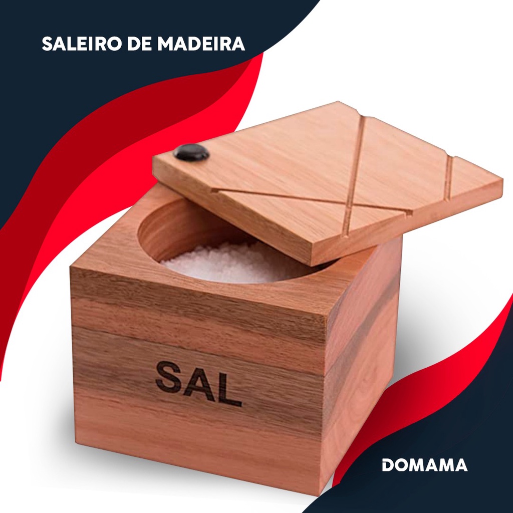 Saleiro de Madeira para Sal Cozinha Churrasco Essence