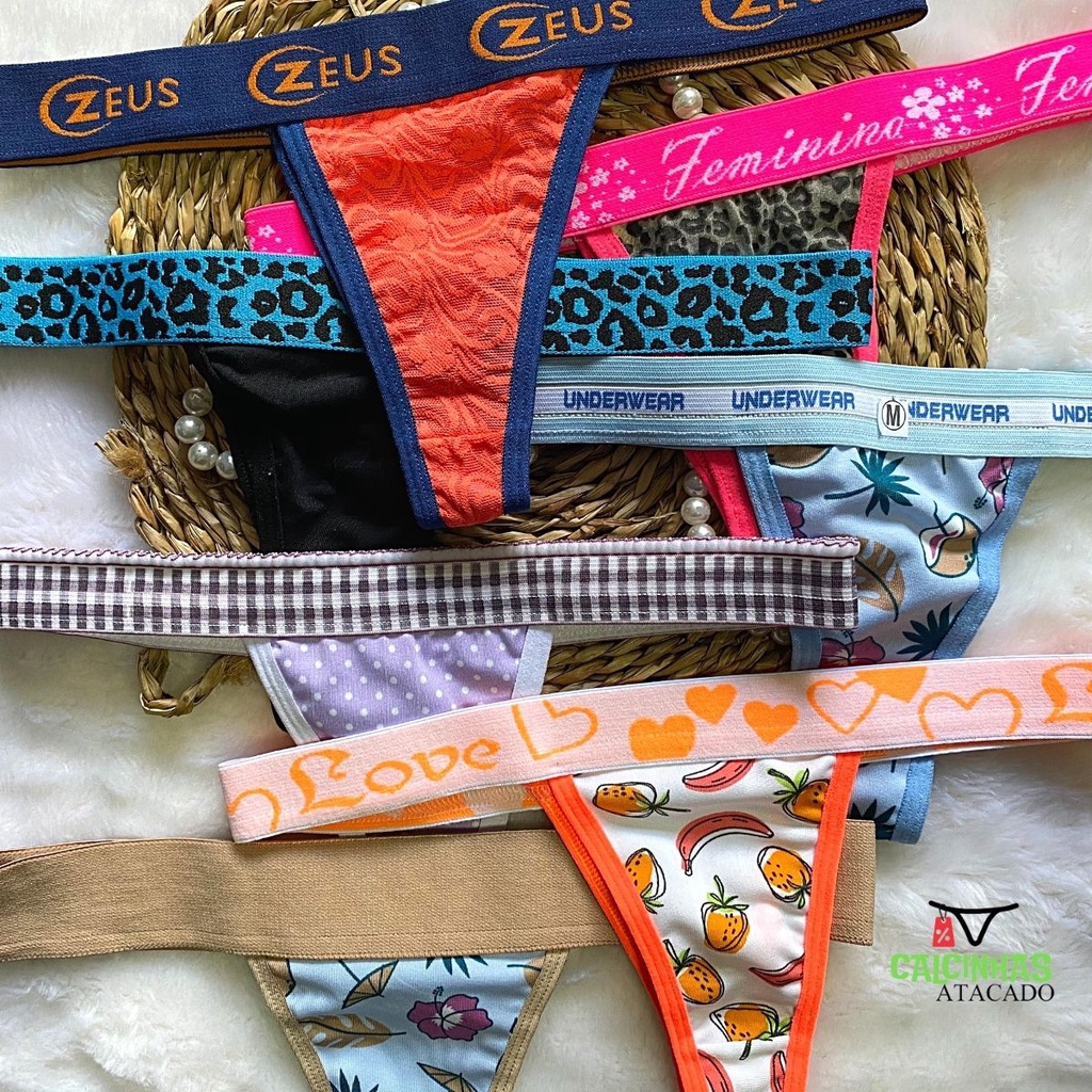 Kit 5 Calcinhas fio-dental Sexy Tanga Barata Elástico Compra Segura