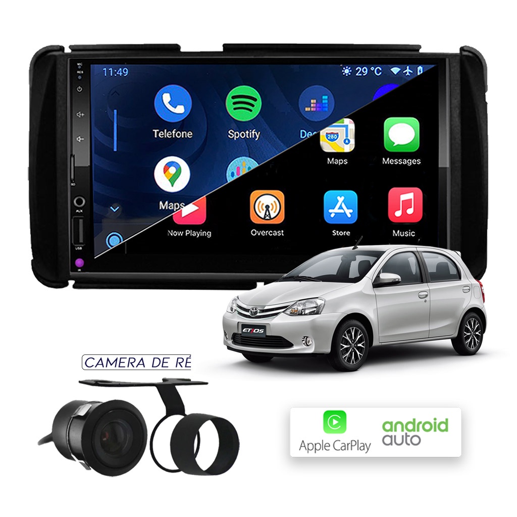 Kit Central Multimídia MP10 CarPlay e Android Auto - Etios 2012 a 2018