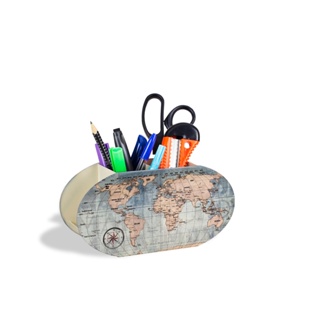 Porta Caneta Lápis Duplo Desenho Mapa Mundi Vintage Organizador lápis Tesoura Escritório em Oferta na Shopee