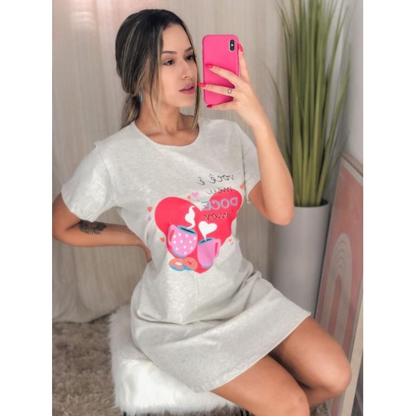 Camisola Blusão Pijama Vestido De Manga 100% algodão em Oferta na Shopee