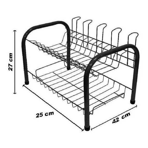 Escorredor De Pratos Louças Duplo Preto Cozinha