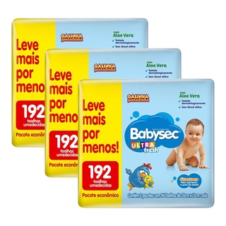 Kit 3 Lenços Umedecidos Babysec Galinha Pintadinha Ultrafresh 192 unidades cada