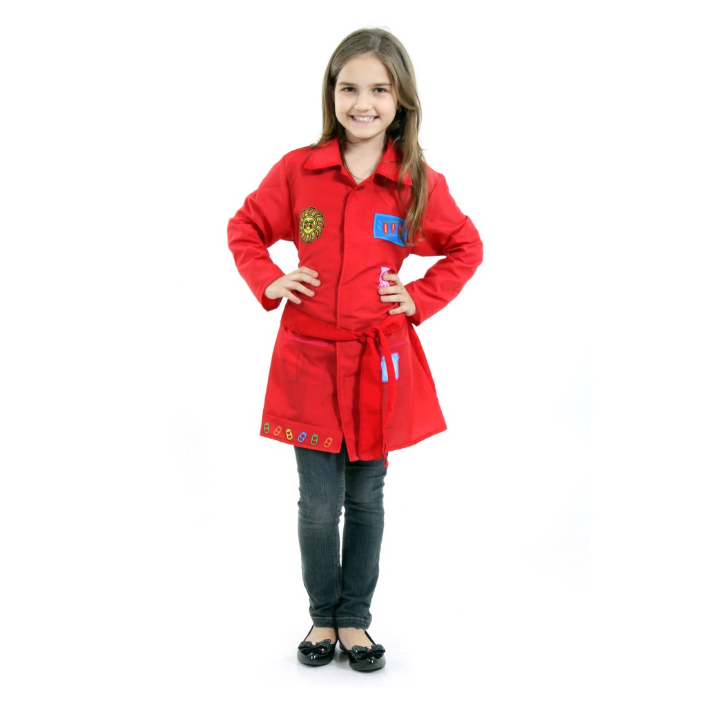 Fantasia DPA Sol Roupa Detetives Prédio Azul Capa Jaleco Casaco Vermelho Gloob Original Super Magia
