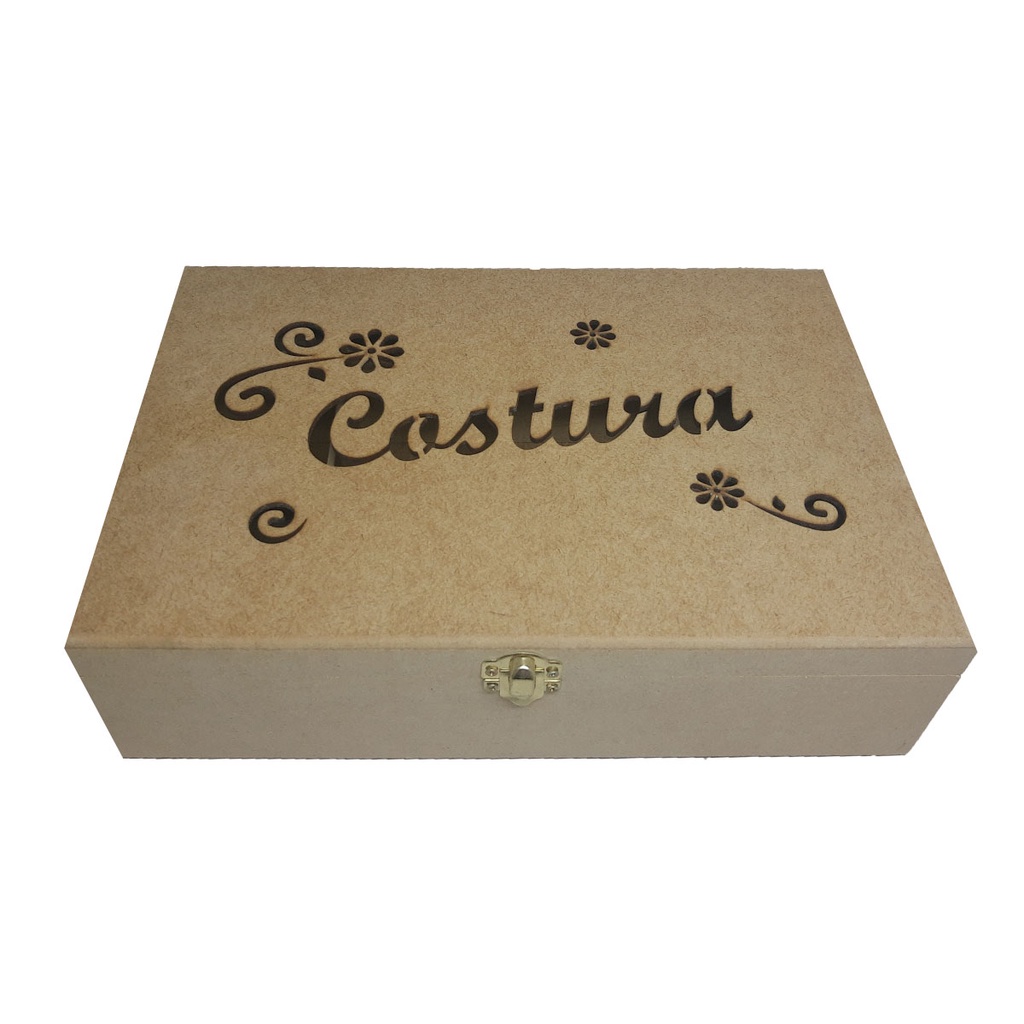 Kit 2 Caixa de Costura 8 Divisorias 7 Apoiador de Linha com Fecho 30x20x8 Mdf Madeira