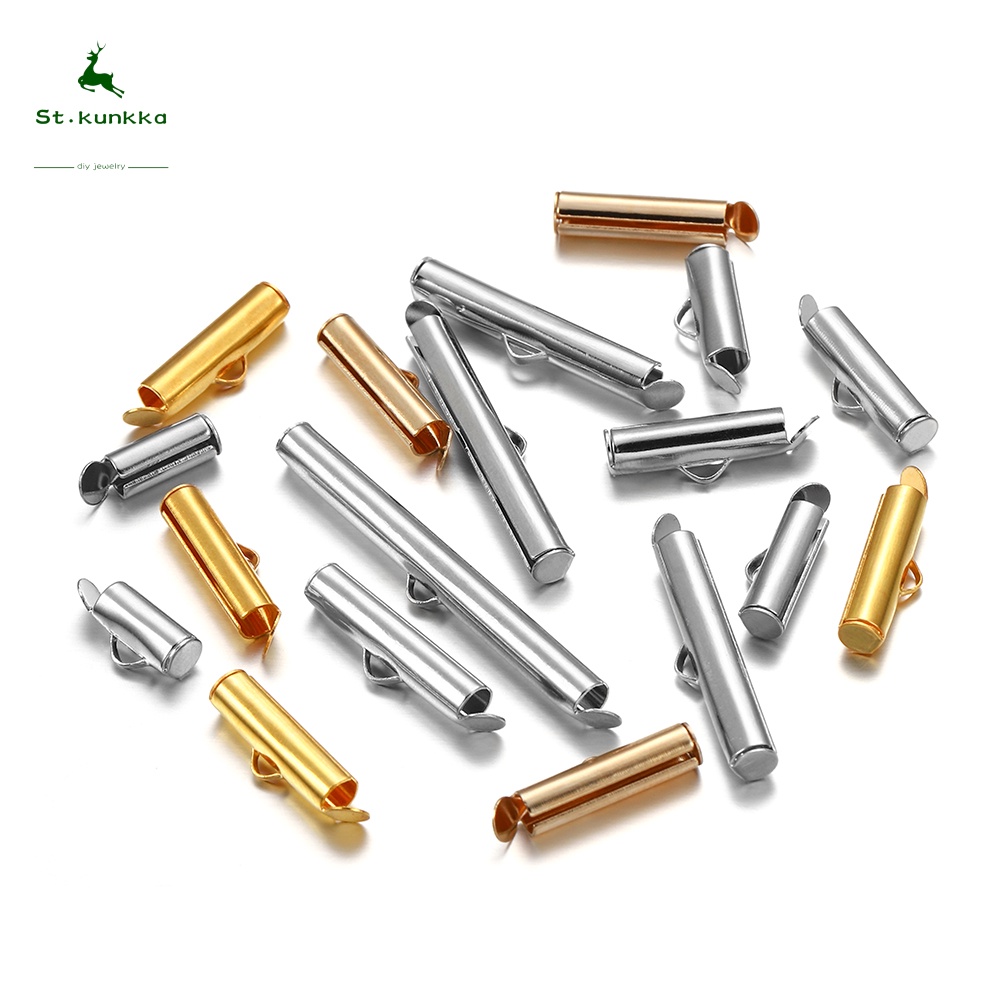 30-50pcs/Lote Tampas De Extremidade Crimpagem Fivelas De Fecho Deslizante Pulseiras De Tubo Conectores De Teto Diy Loom Achados Para A Fabricação De Jóias