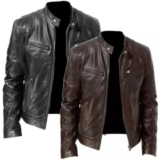 Jaqueta de Couro Grossa Masculina Resistente Casual Elegante Slim Luxo