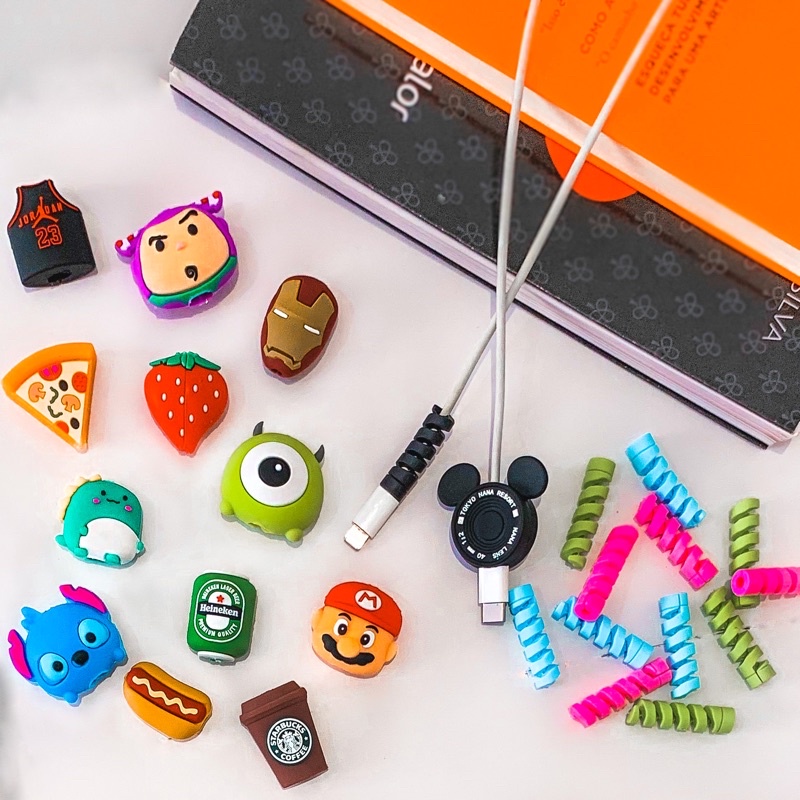 Protetor de Cabo Duas Pontas Carregador USB Animado para Iphone Android