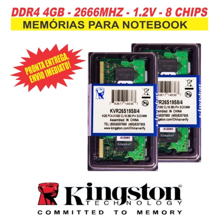Memória  Kingston Ddr4 4gb 2666 Mhz Notebook
