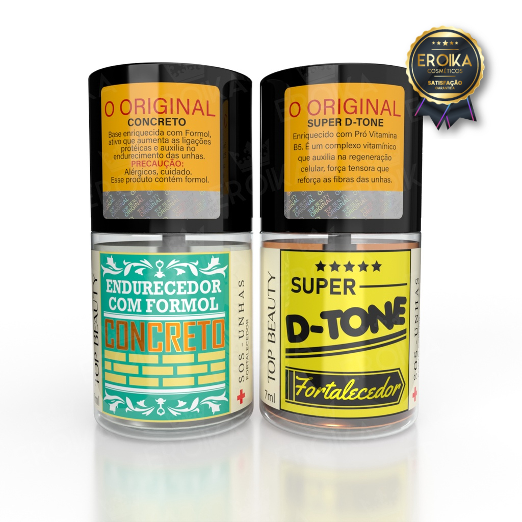 Kit Original Base D-Tone Fortalecedor + Base Concreto Profissional S.O.S Unhas Top Beauty