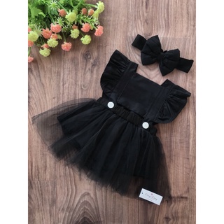 Romper Preto Luxo Jardineira Bebê Body Pretinho Tule Laço