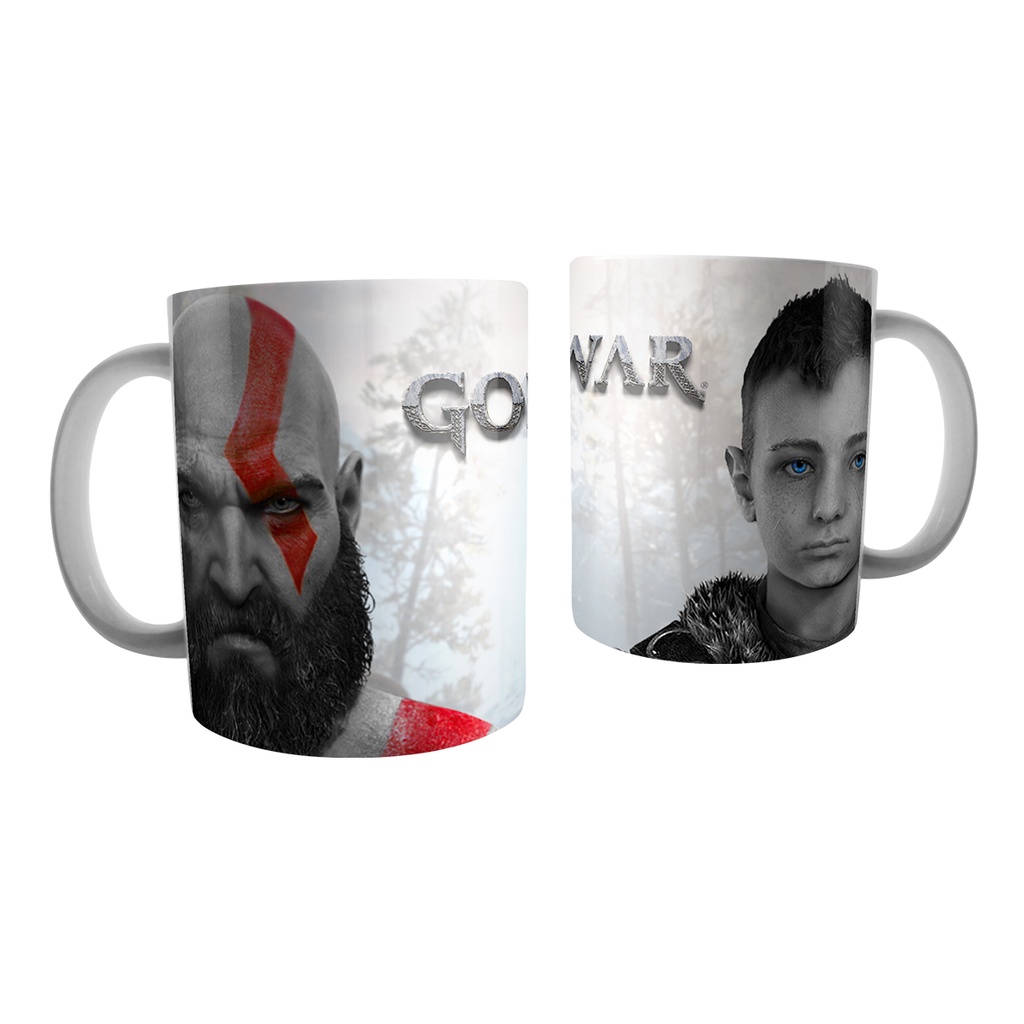 Xícara Caneca Cerâmica 325ml Jogo God of War Kratos Atreus GOW Ragnarok PS3 PS4 PS5