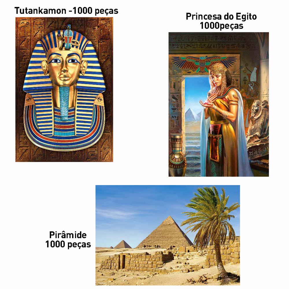 Kit 3 Quebra-cabeça 1000pecas Puzzle Importado - Tutankamon, Rainha do Egito, Piramide do Egito - Castorland
