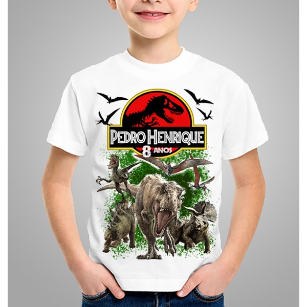 Camisetas Adulto e infantil Dinossauro T-Rex Jurassic Park Jurassic World Personalizado