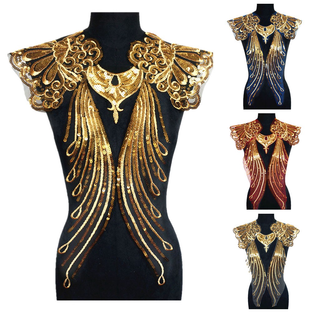 5 Pçs/Set Lantejoulas Douradas Bordado Renda Apliques Costura Flor Tecido Colar Patch Vestido De Casamento DIY